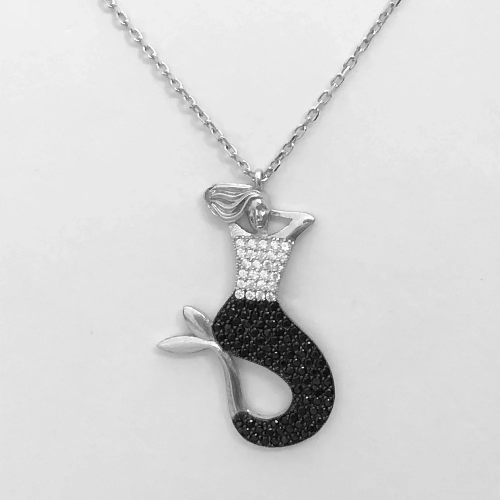 Mermaid 925 sterling black cz 925 silver necklace